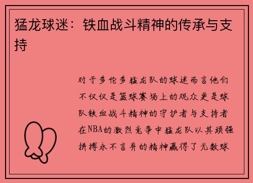 猛龙球迷：铁血战斗精神的传承与支持