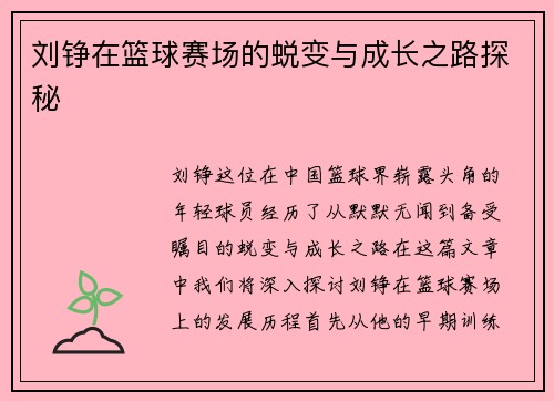 刘铮在篮球赛场的蜕变与成长之路探秘 刘铮在篮球赛场的蜕变与成长之路探秘